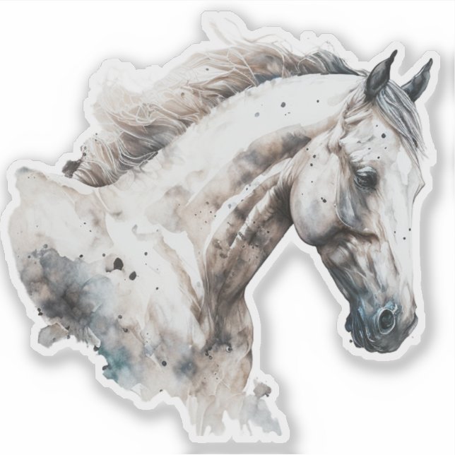 Pegatina Caballo Blanco | Diseño de Acuarela | Aplicación (Anverso)