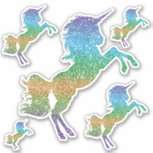 Pegatina Caballo de Bonito Unicorn Purpurina arcoiris
