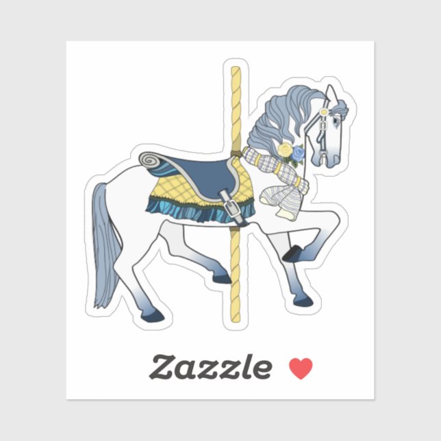Pegatina Caballo de carrusel azul y blanco (Hoja)