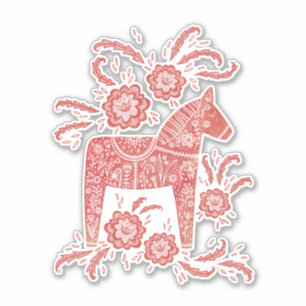 Pegatina Caballo de dala sueco rojo y blanco
