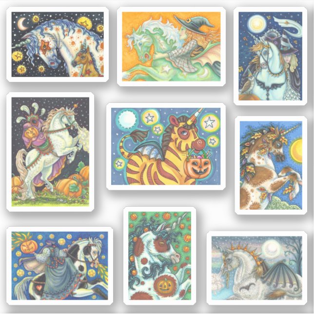 PEGATINA CABALLO DE HALLOWEEN ASOCIADO Y UNICORN (Anverso)