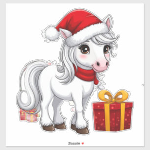 Pegatina Caballo de Navidad lindo con sombrero de Santa