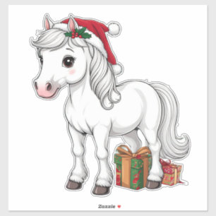 Pegatina Caballo de Navidad lindo con sombrero de Santa
