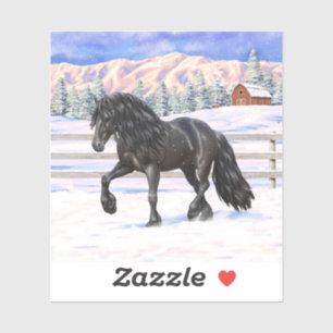 Pegatina Caballo Friesiano Negro Borrador En Nieve