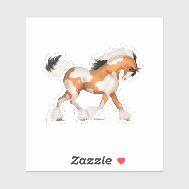 Pegatina Caballo Gitano Golden Pinto Overo Ecuestre (Hoja)