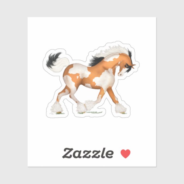 Pegatina Caballo Gitano Pinto Dorado Overo Ecuestre (Hoja)