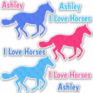 Pegatina Caballo "I Love Horses" Nombre personalizado Pegat