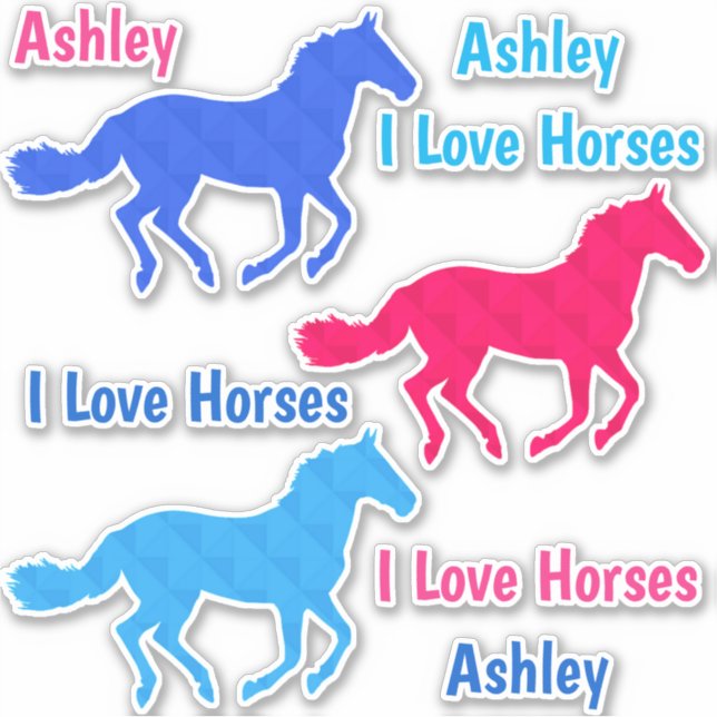 Pegatina Caballo "I Love Horses" Nombre personalizado Pegat (Anverso)