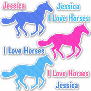 Pegatina Caballo "I Love Horses" Nombre personalizado Pegat