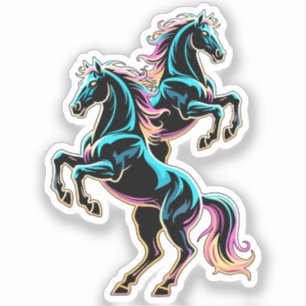Pegatina Caballo Luz de Neón Glitch Estilo Retro