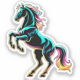 Pegatina Caballo Luz de Neón Glitch Estilo Retro