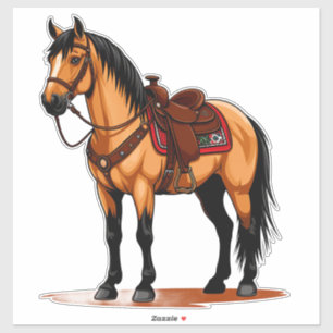 Pegatina Caballo Marrón Con Silla