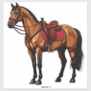 Pegatina Caballo Marrón Con Silla