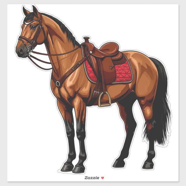 Pegatina Caballo Marrón Con Silla (Hoja)