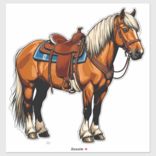 Pegatina Caballo Marrón Con Silla