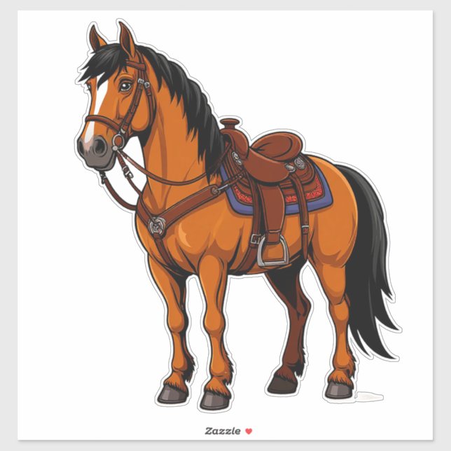 Pegatina Caballo Marrón Con Silla (Hoja)