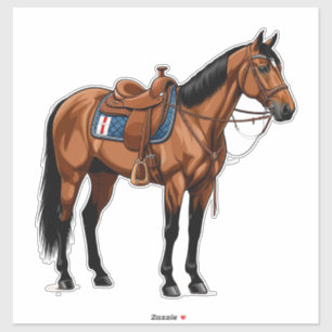 Pegatina Caballo Marrón Con Silla