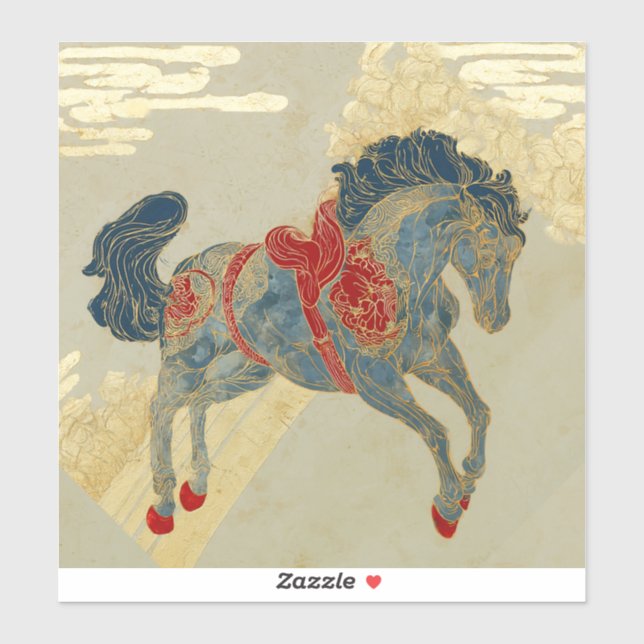 Pegatina Caballo Real Azul Ornate  (Hoja)