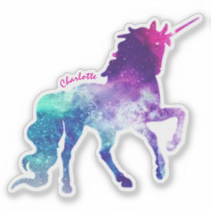 Pegatina Caballo unicornio colorido con naves de nombre inf