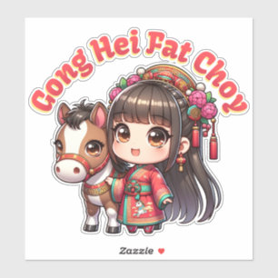 Pegatina Caballo y Chica de Año Nuevo chino personalizado