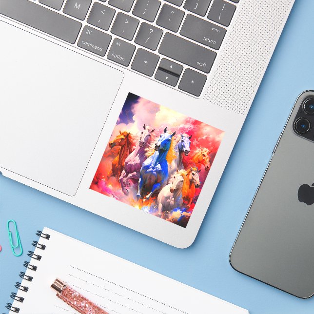 Pegatina Caballos Artsy (Ordenado portátil con iPhone)