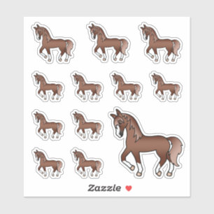 Pegatina Caballos De Dibujos Animados Trotando Castaño Marr