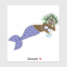 Pegatina Cabello Verde, Lounding de sirena de cola morada