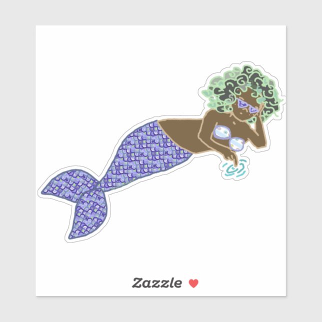 Pegatina Cabello Verde, Lounding de sirena de cola morada (Hoja)