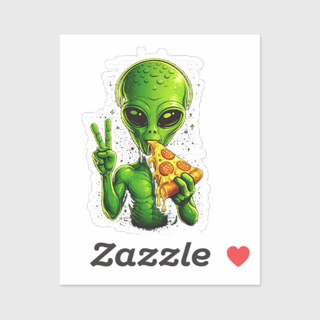 Pegatina Cabeza de alien divertido comiendo pizza OVNI  (Hoja)