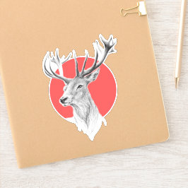 Pegatina Cabeza de ciervo Dibujo de Stag Círculo rojo Arte 