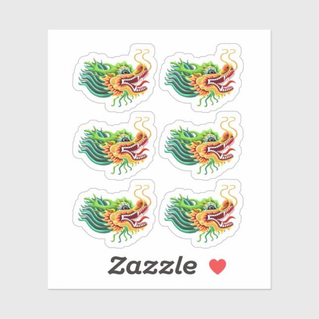 Pegatina Cabeza de dragón china de oro (Hoja)