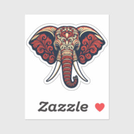 Pegatina Cabeza de Elefante Ornamental - Paisley Rojo, Azul