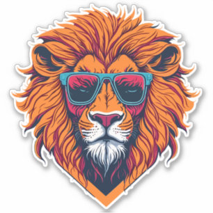 Pegatina Cabeza de Guay y retro Lion a la moda