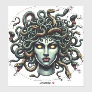 Pegatina Cabeza de Medusa Verde Mirando llena de Serpientes