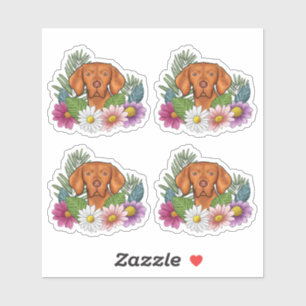 Pegatina Cabeza de Vizsla Húngaro con Flores de Verano Colo