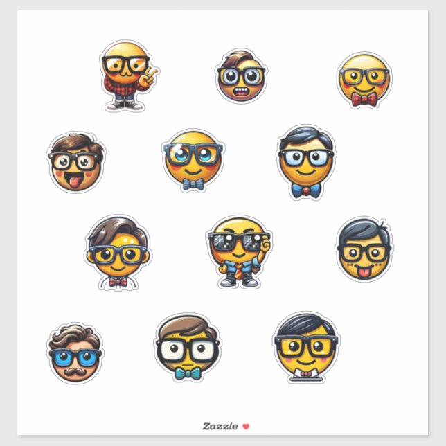 Pegatina Cabezas de Emoji Nerdy - Una colección de suaves y (Hoja)