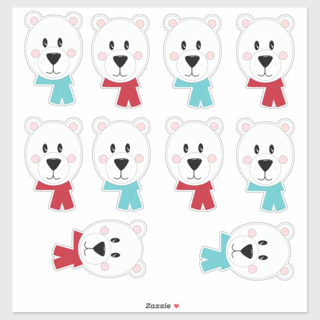 Pegatina Cabezas de oso polar con escamas (Hoja)