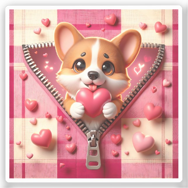 Pegatina Cachorro 3D en fondo rosa y blanco (24) (Anverso)