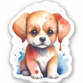 Pegatina Cachorro de Acuarela Nostálgico