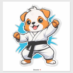 Pegatina Cachorro de dibujos animados alegres en Karate Gi