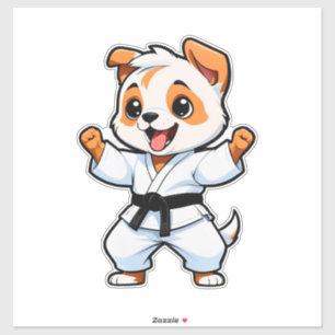 Pegatina Cachorro de dibujos animados alegres en Karate Gi
