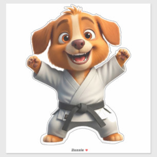 Pegatina Cachorro de dibujos animados alegres en Karate Gi