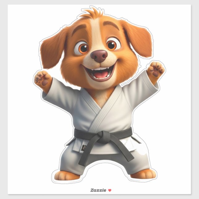 Pegatina Cachorro de dibujos animados alegres en Karate Gi (Hoja)