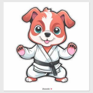 Pegatina Cachorro de dibujos animados lindo en karate gi