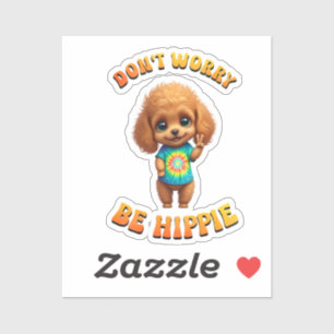 Pegatina Cachorro de Poodle Hippie Feliz 