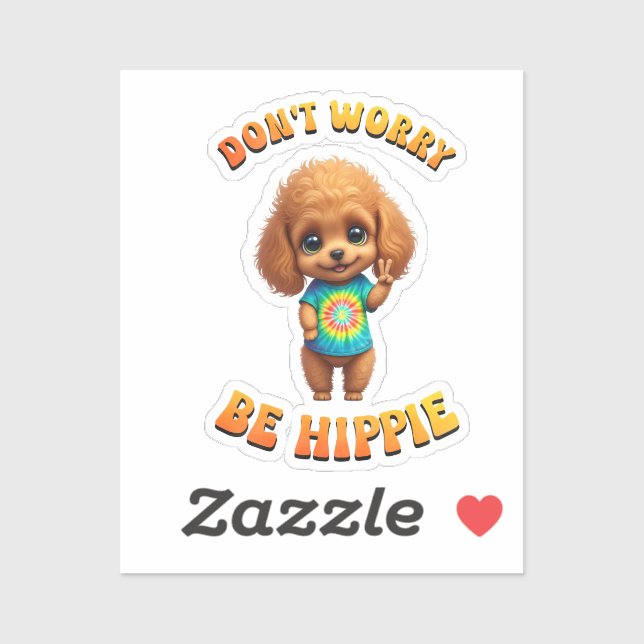Pegatina Cachorro de Poodle Hippie Feliz  (Hoja)
