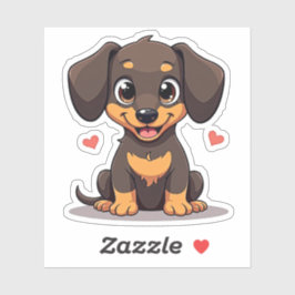 Pegatina Cachorro feliz de Dachshund – Arte Chibi