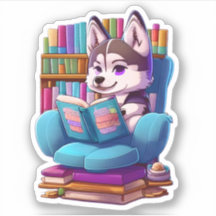 Cachorro Husky leyendo un libro