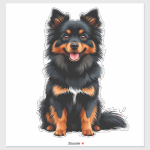 Pegatina Cachorro Pomerania Negro y Fuego Adorable