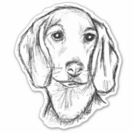 Pegatina cachorro salchicha perro negro blanco boceto simpl